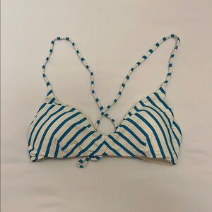 Striped Blue and White Bikini Top